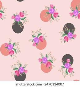 rose flower with leaves on polkadot  background pattern