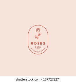 Rose flower line art outline simple vintage retro logo icon sign design concept. Vector illustration