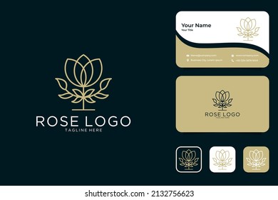 rose flower line art style logo design and business card
