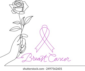 Vector de arte de línea de flor de rosa para la conciencia del cáncer de mama	