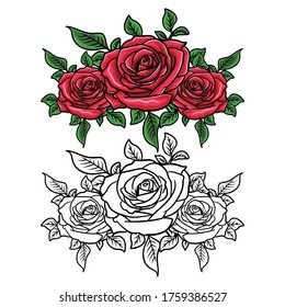 Rose flower, Line art, Vintage roses, Floral decoration, valentine greeting card