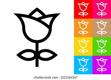 Rose Flower. Line Icon With Different Color Background.