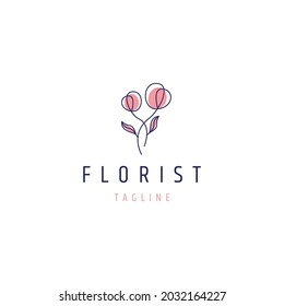Rose flower line logo design. Florist style line art
