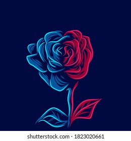 Rose flower line pop art potrait logo colorful design with dark background. Abstract vector illustration.