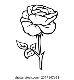 ilustración vectorial de la línea de flor rosa, aislado en fondo blanco, vista superior