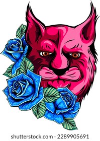 Rose Flower and lion head white background  vector illustration design