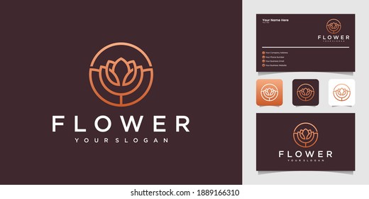 Rose Flower Logo With Circle Outline Design Template And Business Card