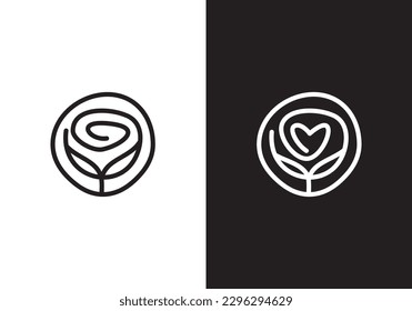 rose flower logo design, simple creative linear style symbol vector illustration.