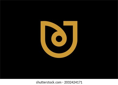Rose flower logo design vector. Gold-letter U abstract sign. Natural organic logo design template.