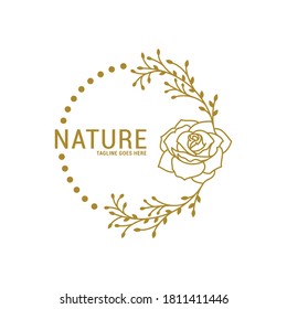 Rosenblume Logo Symbol Vektorgrafik. Feminine Kosmetikmarke. Floraler Fußball für das Design des Naturlogos.
