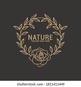 Rose flower logo icon vector. Feminine cosmetic business brand. Floral Footstalk for Nature logo design.