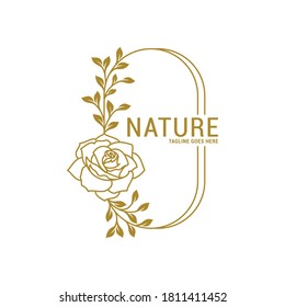 Rose flower logo icon vector. Feminine cosmetic business brand. Floral Footstalk for Nature logo design.
