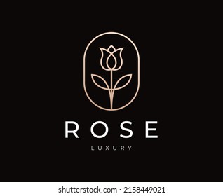 Rose flower logo with line art style. flower luxury, beauty salon, fashion, skincare, cosmetic, nature,feminine.