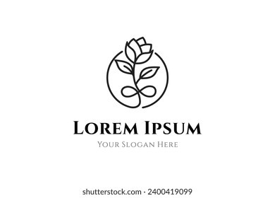 Rose flower logo in linear design style