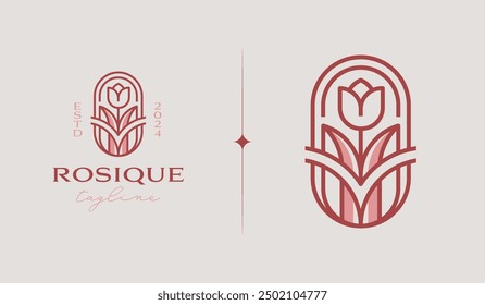 Plantilla del logotipo de la flor de Rose. Símbolo creativo premium universal. Ilustración vectorial. Plantilla de diseño minimalista creativa. Símbolo de la identidad empresarial Corporativa