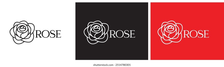 rose flower logo vector illustration. simple line rose logo template
Rose logo with 3 colors