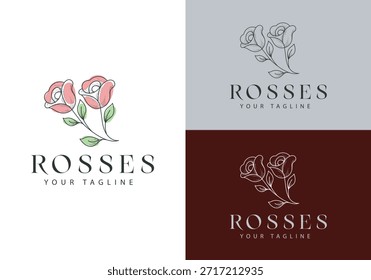 Rose Blume Logo Vektor Illustration Tinte Zeichnung Stil