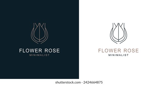 Rose flower minimal stylish single weight line art logo design.