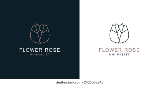 Rose flower minimal stylish single weight line art logo design.