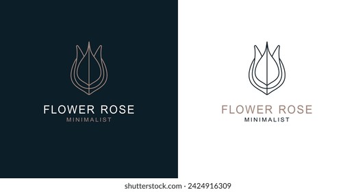 Rose flower modern minimal single line logo design template.