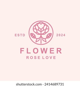 Rose Flower Monoline Vector Logo Design illustration