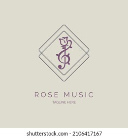 rose flower music symbol notation logo design template for brand or company and other