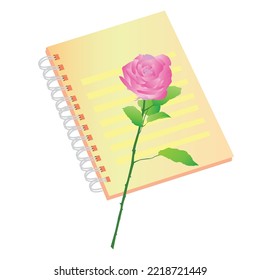 rose flower and notebook, vector illustration 