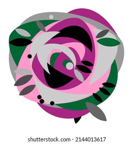 Flor de rosa sobre un fondo blanco. Estilización geométrica. Flor abstracta. Ilustración vectorial. 