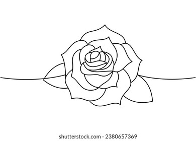 Rose flower one line continuous drawing. Old school tattoo continuous one line illustration. Vector minimalist linear illustration.