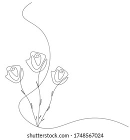 Rose flower one line drawing, vector illustration