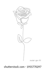 Rose flower .One line drawing rose.Line art.Hand drawn modern minimalist design .Vector illustration .