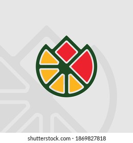 rose flower and orange fruit logo design template