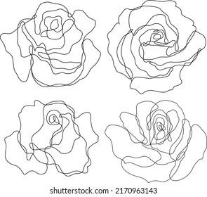 Rose flower outline vector. Set of hand drawn sketches. Line Ink drawing. Eps 10