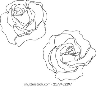 Vector de contorno de flor rosa. Juego de bocetos dibujados a mano. Dibujo de tinta de línea. Eps 10