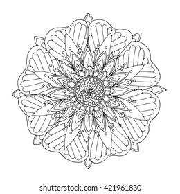 Rose flower, patterned floral mandala, page for adult colouring book