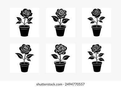 Rose Flower Plant in a Pot Vector - Beautiful Floral Illustration