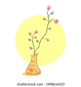 Rose flower in a pot vector illustration. Rose flower in a pot flat design. 