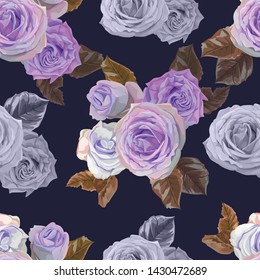 Rose flower purple color seamless pattern -vector
