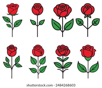 Rose flower red color natural style green leaf celebration design.