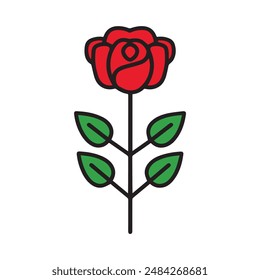 Rose flower red color natural style green leaf celebration design.