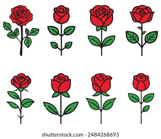 Rose flower red color natural style green leaf celebration design.