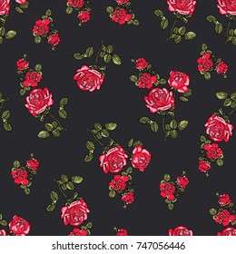 rose flower red green  seamless vector pattern