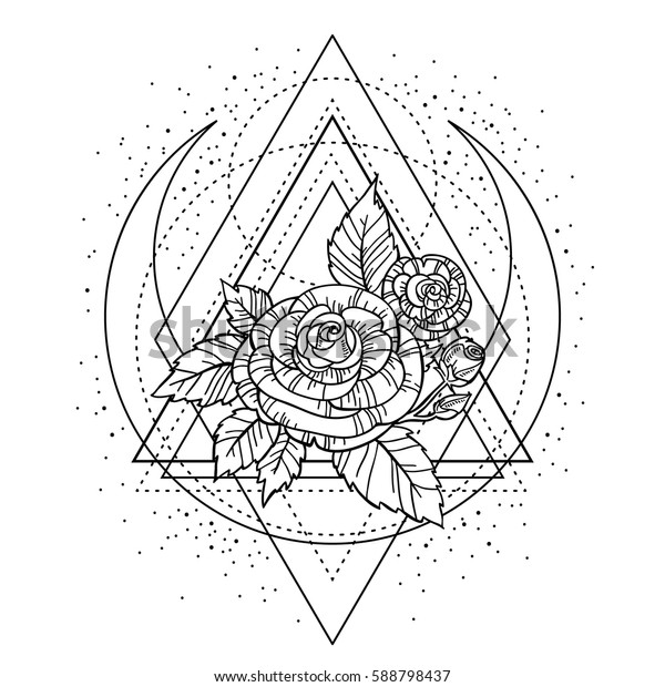 Rose Flower Sacred Geometry Frame Tattoo Stock Vector (Royalty Free ...