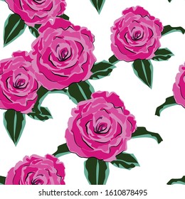 Rose flower seamless pattern with beautiful flowers and leaves. Pattern for summer fashion design.