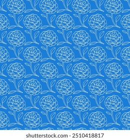 Rosenblume nahtloses Muster. Blaue und weiße Textur. Vektorgrafik. Papier, Textilien. Schöner Hintergrund