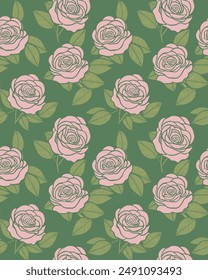 Rose flower. Seamless pattern for decorating fashion designs, fabrics, wallpapers and prints on a dark background.