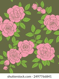 Rose flower , Seamless pattern for decorating all fashion designs, fabrics, wallpapers and prints on a dark background.
