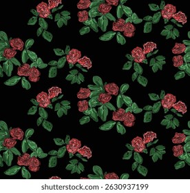 Patrón sin fisuras de la flor de rosa en estilo dibujado a mano. En formato de Vector