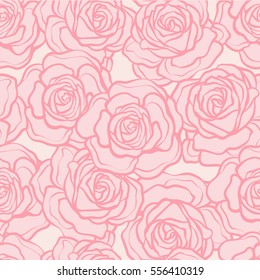 Rose flower seamless pattern. Pink roses on pink background. Stock vector.

