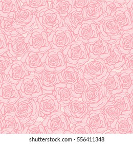 Rose flower seamless pattern. Pink roses on pink background. Stock vector.

